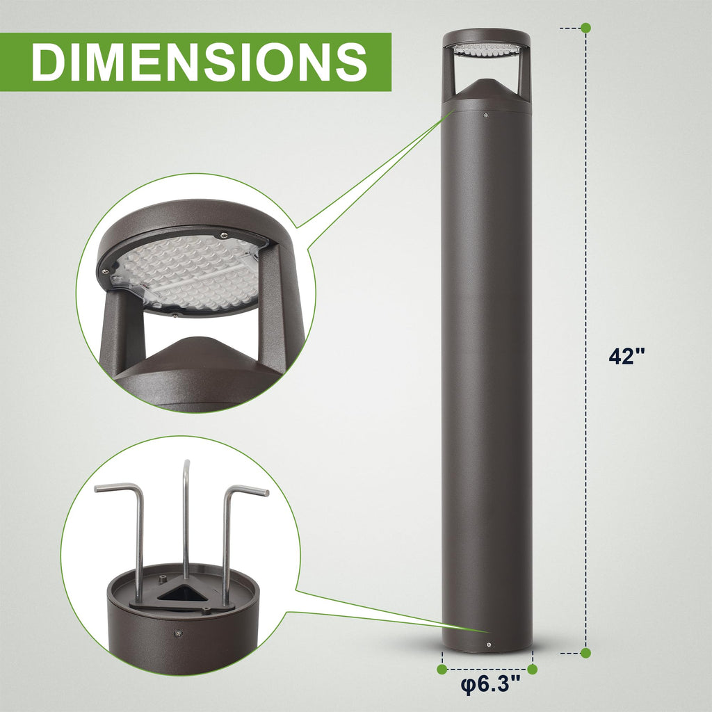 LED Bollard Landscape Light, 42-inch 24W, Bronze, 3CCT Selectable