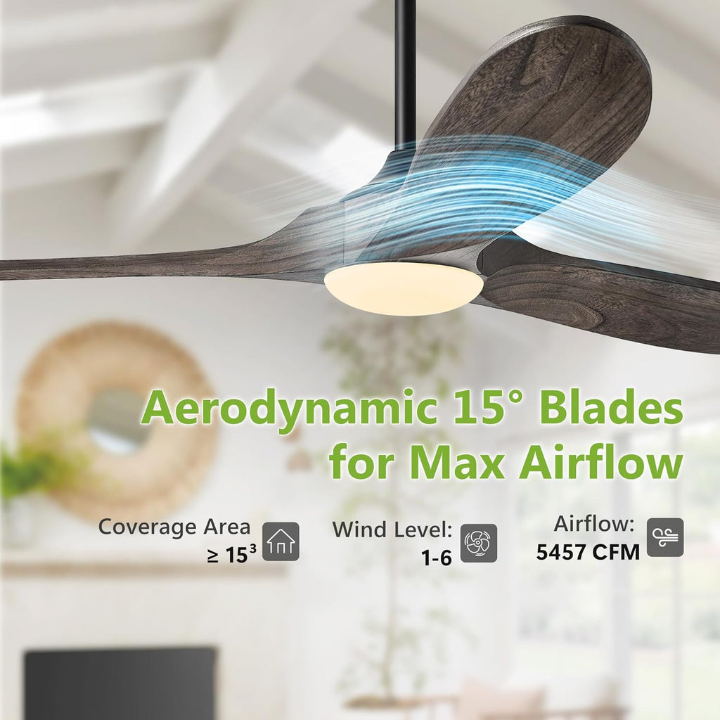 Inspired Maverick Style 52 Inch Farmhouse Rustic Ceiling Fans with Lights, Dimmable Solid Wood Outdoor Ceiling Fan with Light and Remote Control 3 Blades Propeller Ceiling Fans for Patios Indoor Bedroom, Deep Brown A101-B0F93YGG7L