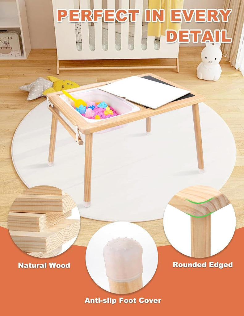 Kids Sensory Table,Sensory Activity Table with Paper Roll Stick & Double-Side Board,Toddler Play Sand Table with 3