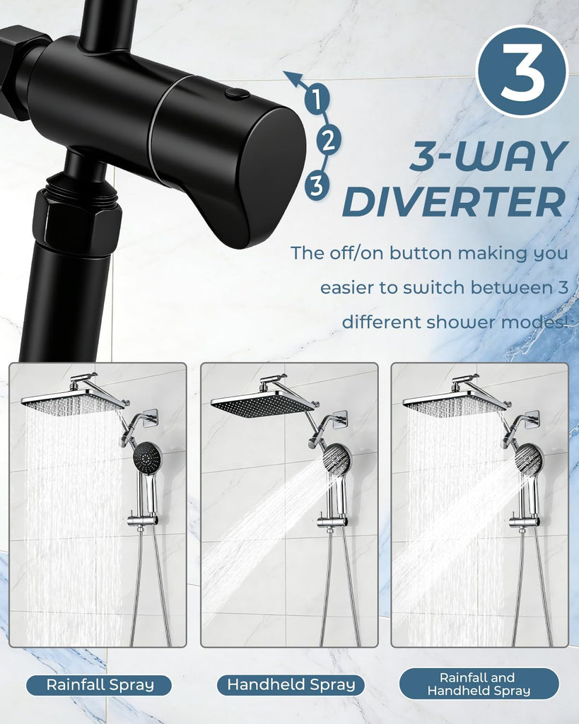 Shower Head with Handheld,High Pressure Black Slide Bar Shower Head