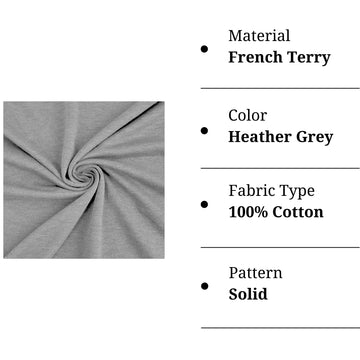 French Terry Knit Fabric - 100% Cotton French Fabric by The Yard - Made in USA - Heather Grey, 2 Yards