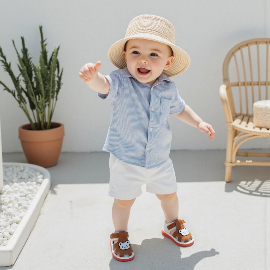 Baby Boys Girls Summer Sandals Cute Bear Pattern Squeaky Shoes Non-Slip Newborn First Walking Shoes