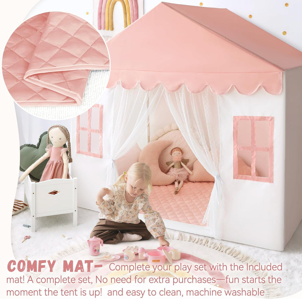 Kids Play Tent with Mat, Princess Castle Playhouse Tent for Girls