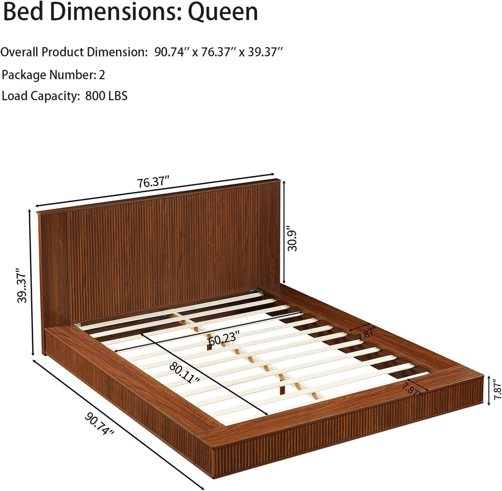 Floor Wooden Bed Frames with Walnut Headboard (Walnut)