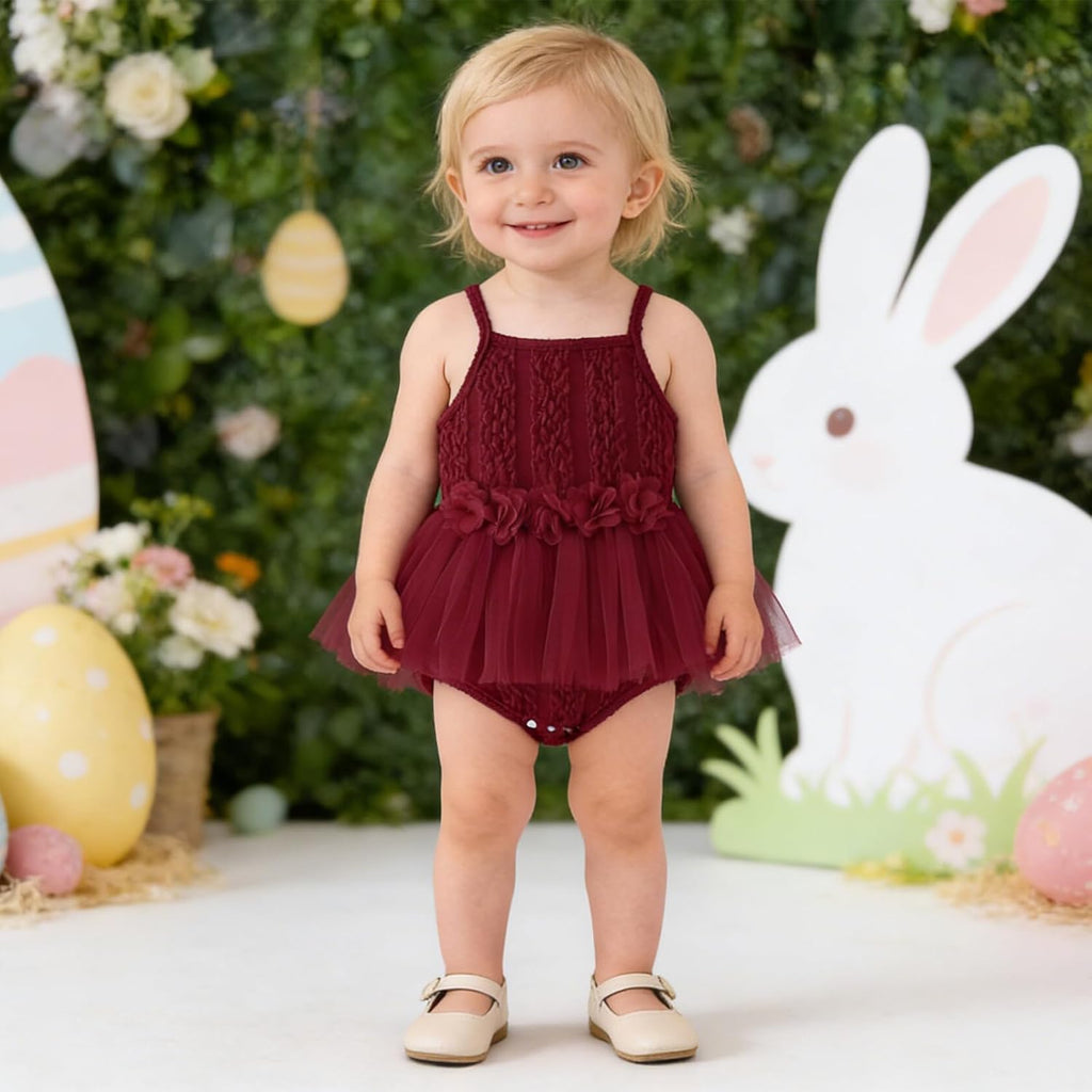 Baby Girls Romper Dress Tutu with Flower Waist Solid Color Infant Birthday Outfit Summer Baby Girl Clothes