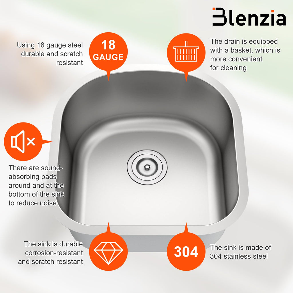 20 Inch Undermount D Shape Single Bowl Kitchen Sink