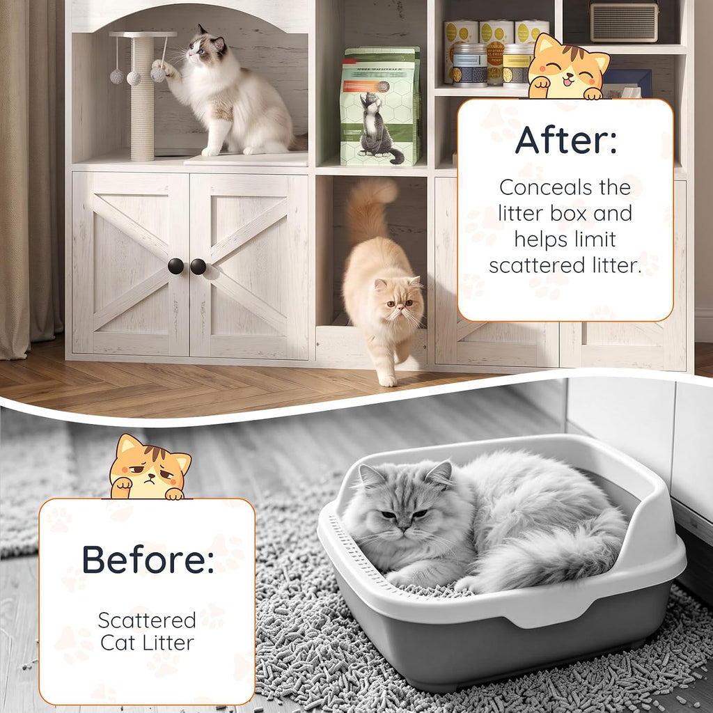Cat Litter Box Enclosure for 2 Cats, Hidden Cat Cabinet with Storage