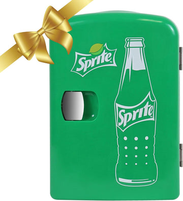 Sprite Mini Fridge - 6 Can Refrigerator for Bedroom Office, Portable Table Top Beverage Cooler, 12V 110V Refrigerador