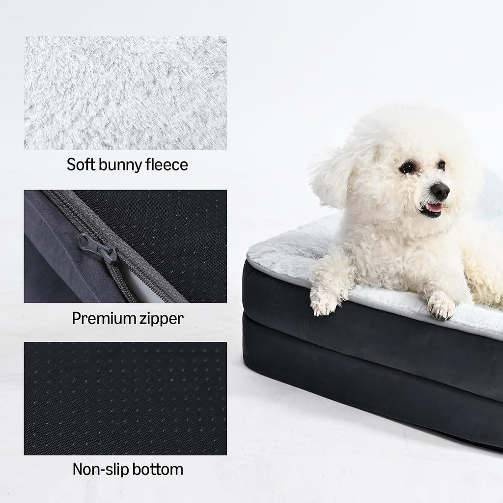 Washable Orthopedic Dog Bed for Large Dogs, Anti-Slip Pet Sofa Bed for Indoor Dogs, Crate Bed, 42 Inches, Gray, Large