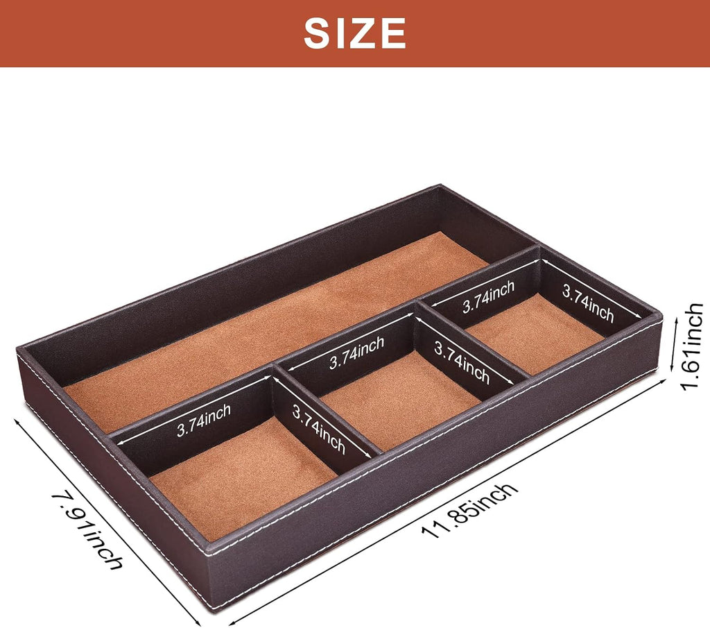 Faux Leather Valet Tray for Men, Stackable Jewelry Organizer for Drawers Inserts, Nightstand Caddy Tray for Key