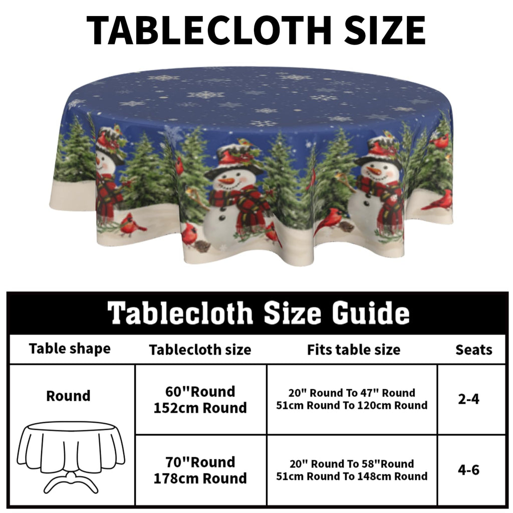 Christmas Round Tablecloth 70 Inch Snowman Winter Table Cover