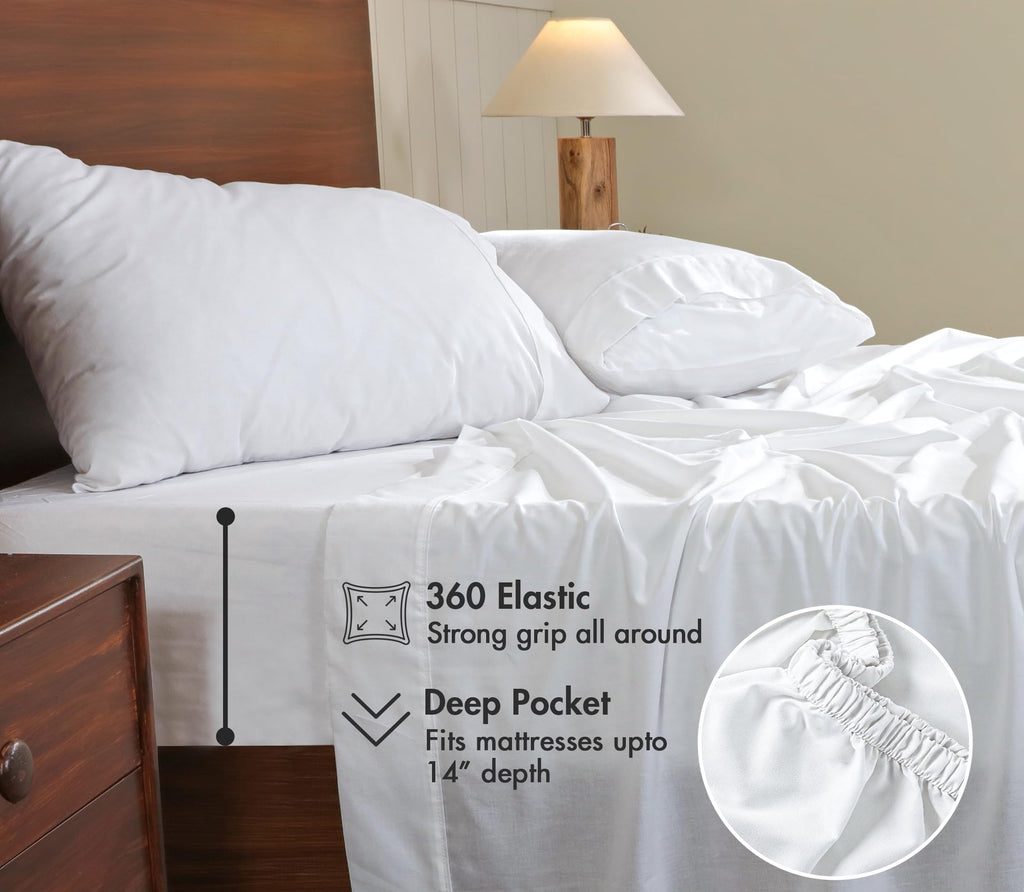 100% Cotton King Sheets, Percale King Size Sheets Set, Bright White