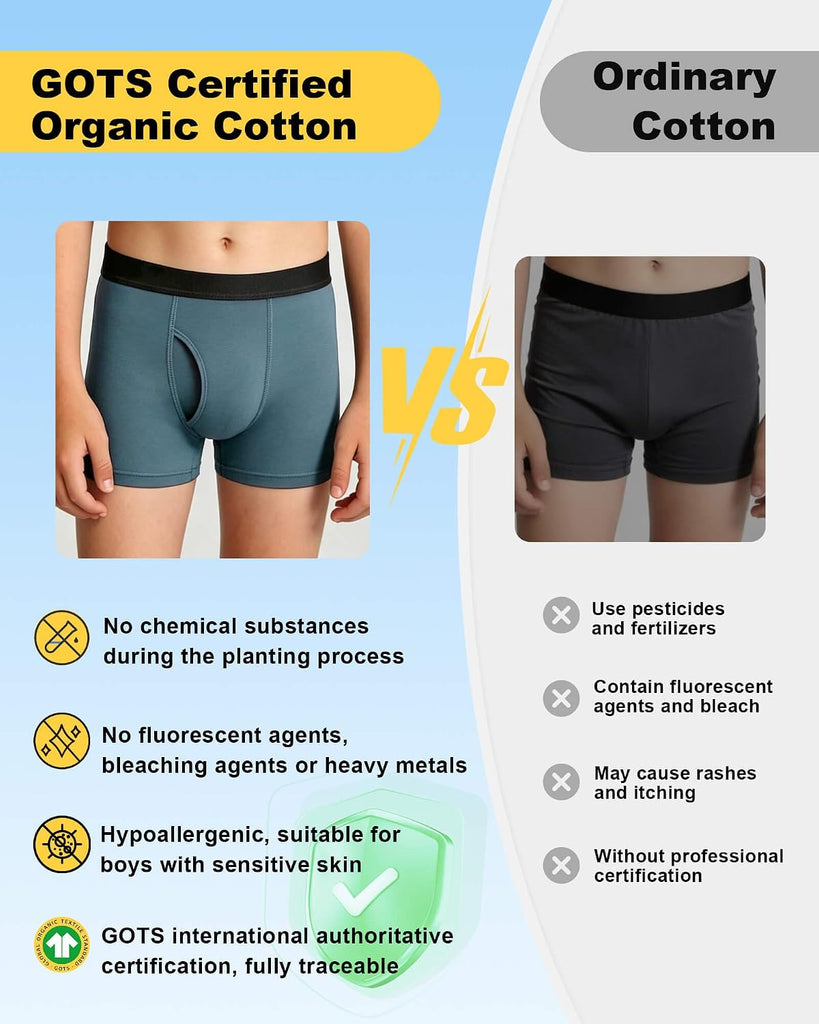 Organic Cotton Boys Underwear Boxer Briefs 6 Pack Comfort