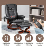 Modern Reclining Swivel Lounge Chair and Ottoman — Black Faux Leather
