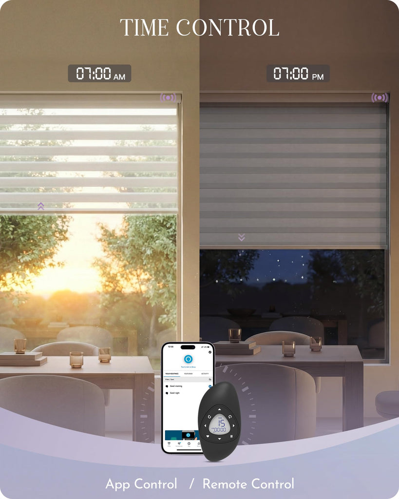 Motorized Zebra Blinds for Windows, Darkening Smart Blinds with Remote Control, Dual Layer Custom Zebra Shades Work