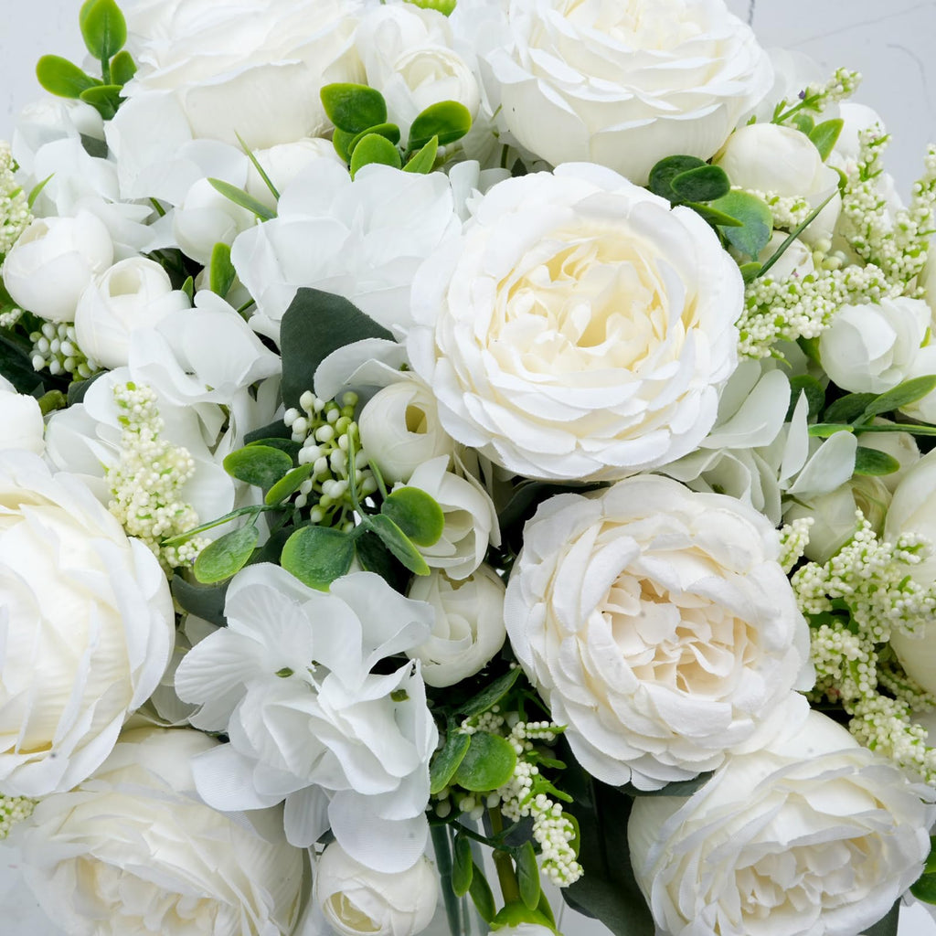 10 Bundles Artificial Peonies, Milky White Artificial