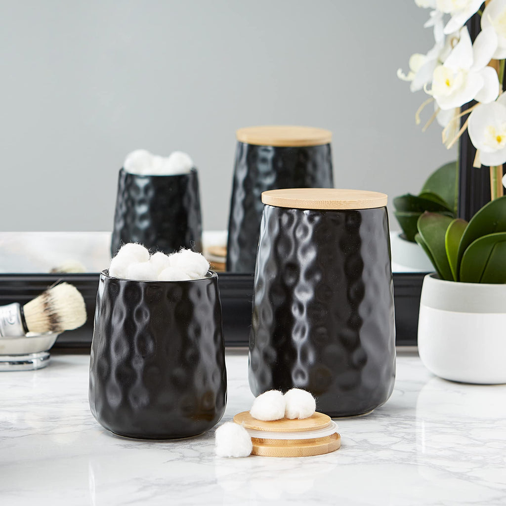 Kitchen Accessories Collection, Textured Matte Ceramic Canister Set, Black Dimple, 2 Piece