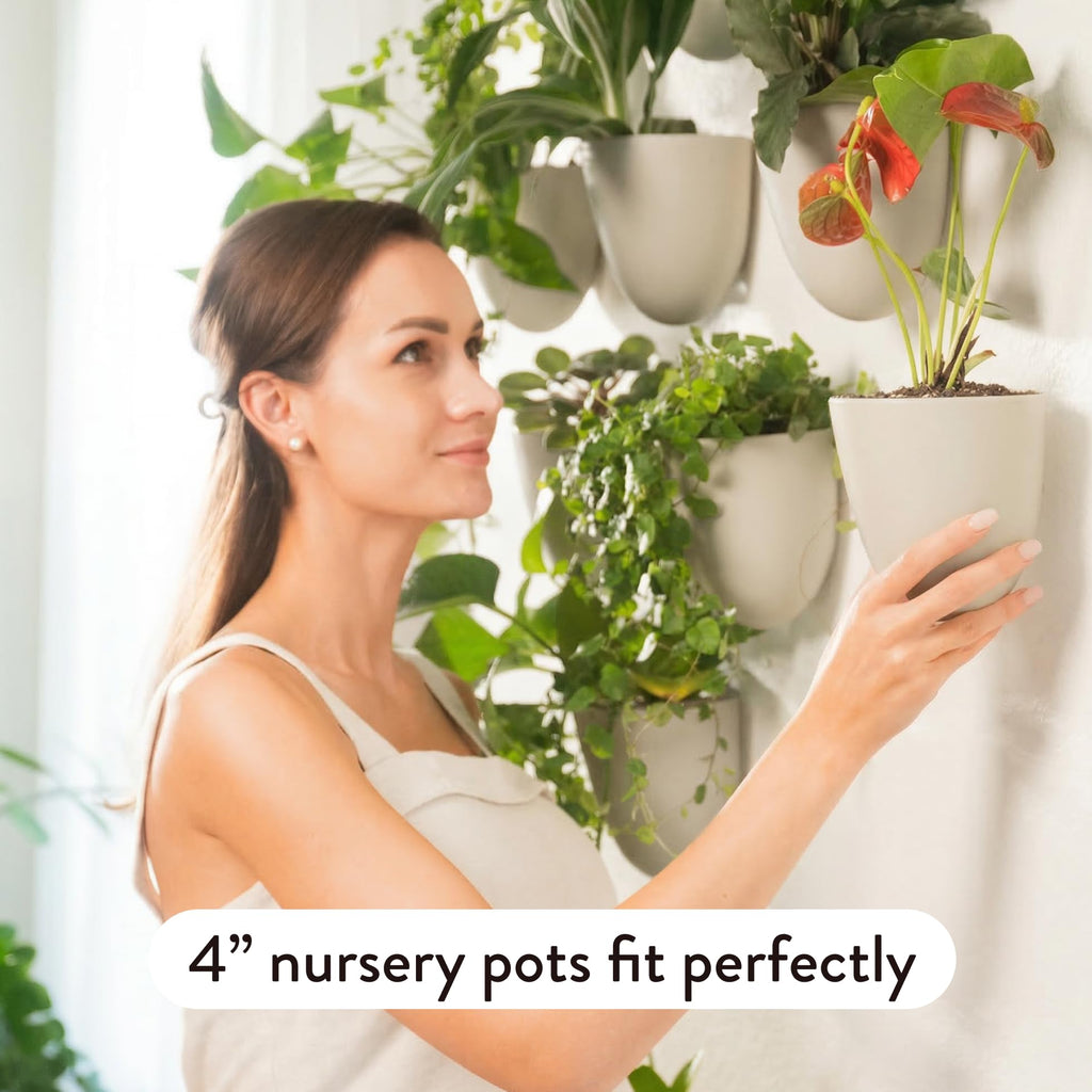 PlantPod Luxe - Self-Watering Wall Planters (Set of 6, Stone) - Easy to Water and Install - Lightweight - Design Your