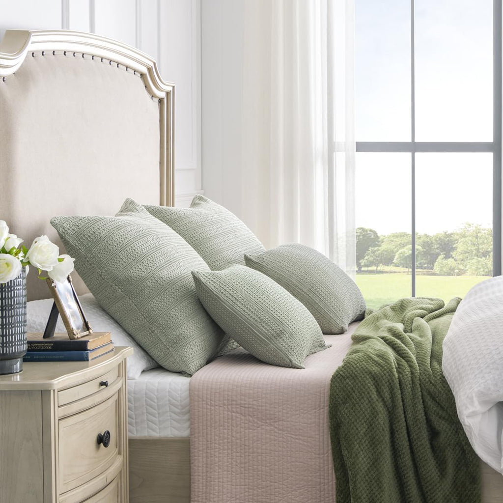 26x26 Pillow Covers Boho Euro Shams Set of 2 Decorative Throw Pillow Covers Cotton Large Square Pillowcase, Sage Green