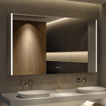 60 x 32 Inch Medicine Cabinet with Mirror and LED Light | Recessed, Wall-Mounted, Dimmable, Anti-Fog, Memory