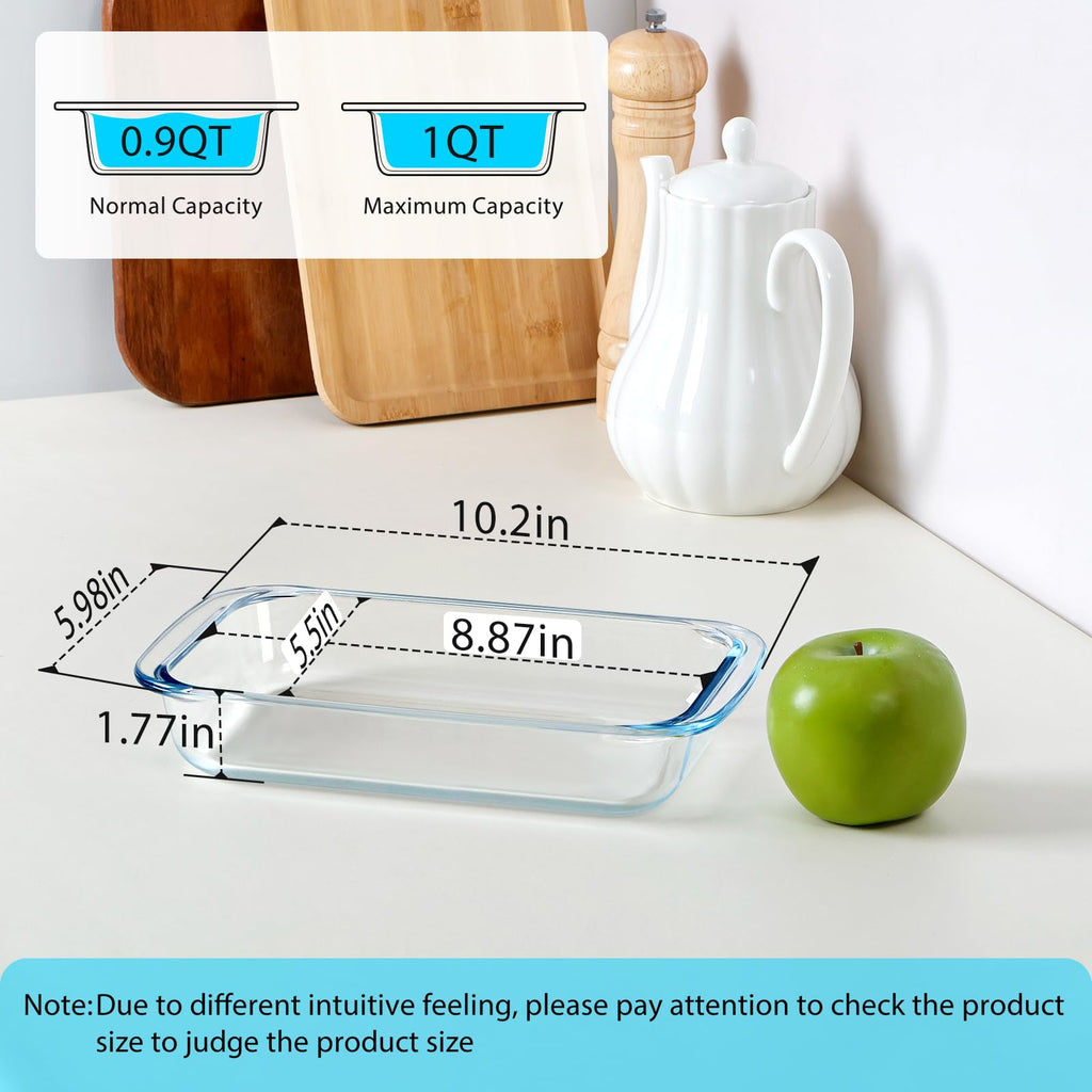 1QT Rectangular Small Glass Baking Dish, Glass Pan with Handle