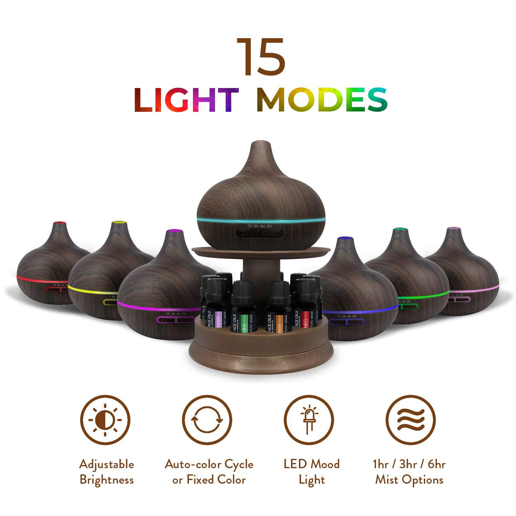 Ultimate Aromatherapy Diffuser with Essential Oil Set - 300ml Ultrasonic Diffuser, 4 Timer & 7 Ambient Light Settings
