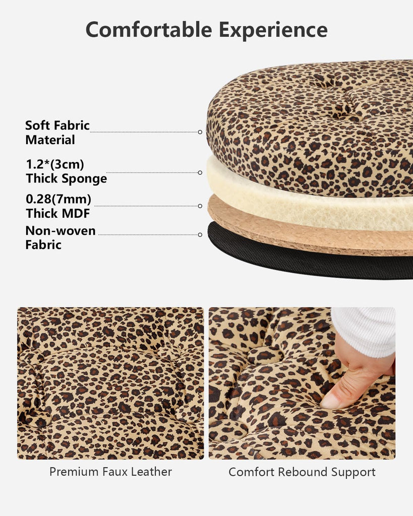 Oval Ottoman Storage Bench, 34" Leather Folding Chest, Leopard
