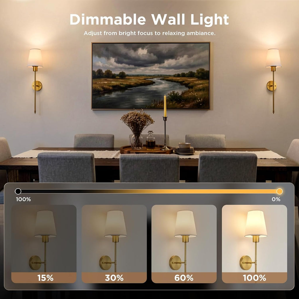 Battery Operated Wall Sconces Set of Two, RGBWW Wireless Rechargeable Wall Lights with Dimmable Magnetic Bulbs and