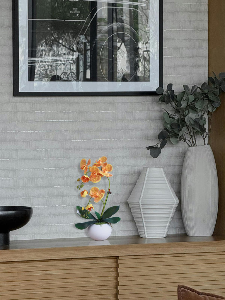 17" Orange Artificial Orchids that Look Real with Pot Fake Orchid in Vase Artificial Flowers Decor Indoor Office
