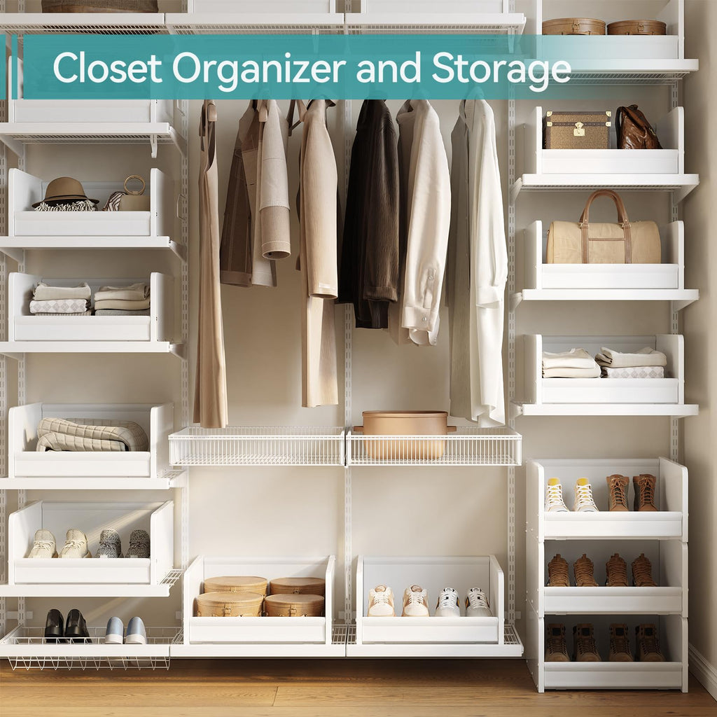 Closet Storage Organizer with Wood Frame & Fabric Shelves