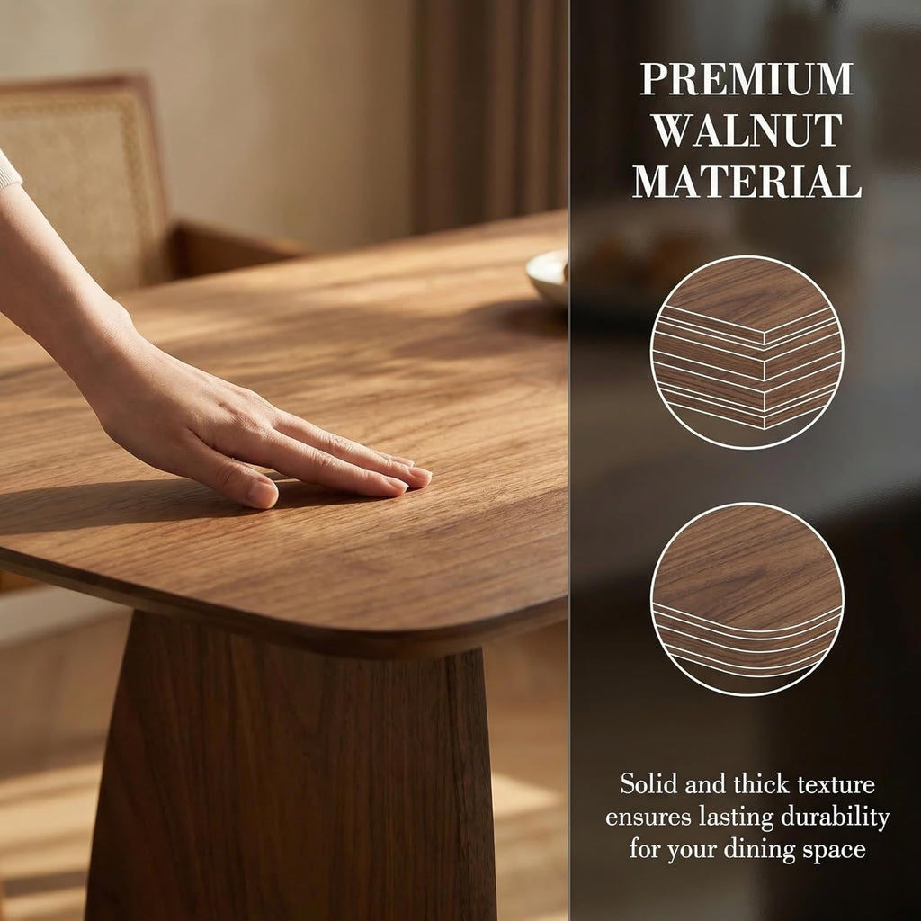 70 Inch Large Dining Table for 6-8 People, Solid Wood Kitchen Table with Curved Wooden Legs, Mid Century Modern