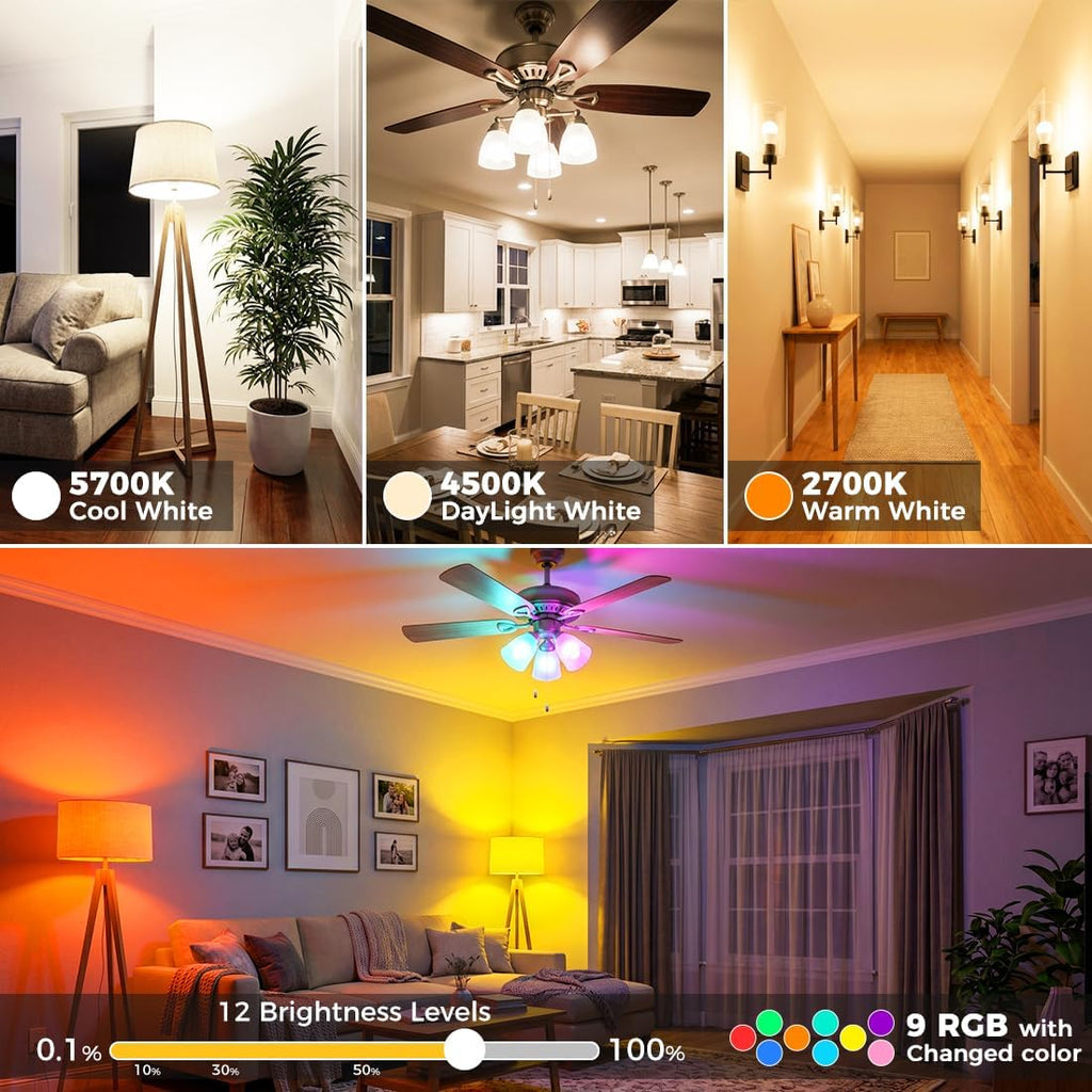 Led Light Bulb, 12W, 120 Watt Equivalent, 2700K/4500K/5700K 3CCT, 9 RGB Colors, Color Changing Light Bulb with Remote