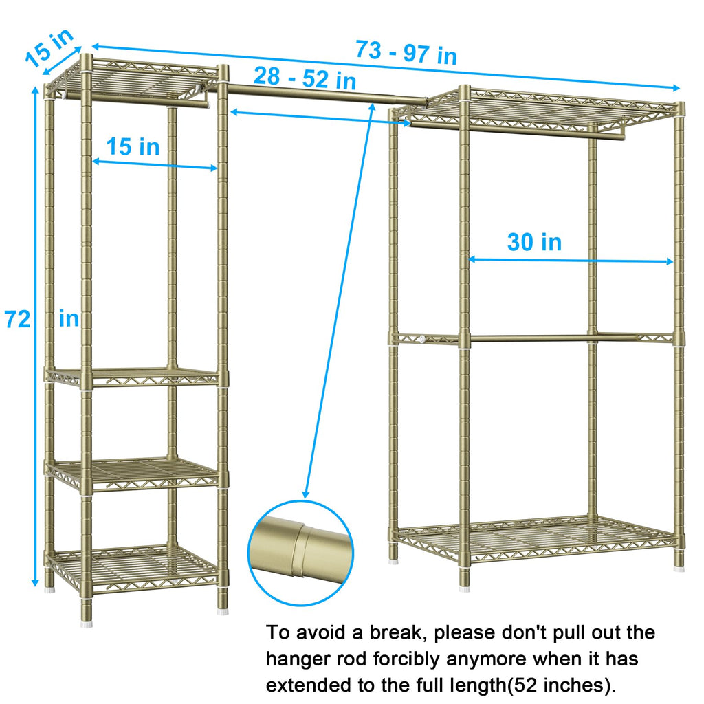 E10 Clothes Rack(With Stretchable Hanger Rod)Freestanding Clothing Racks for Hanging Clothes,Adjustable Closet