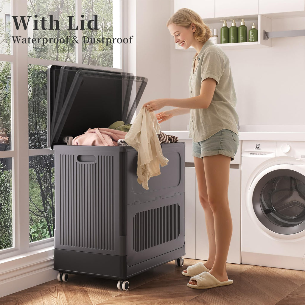 Black Foldable Clothes Hamper for Industry 130L 2 Pack