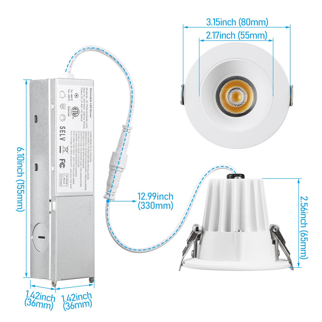 5CCT 2 Inch LED Recessed Lighting, Anti-Glare