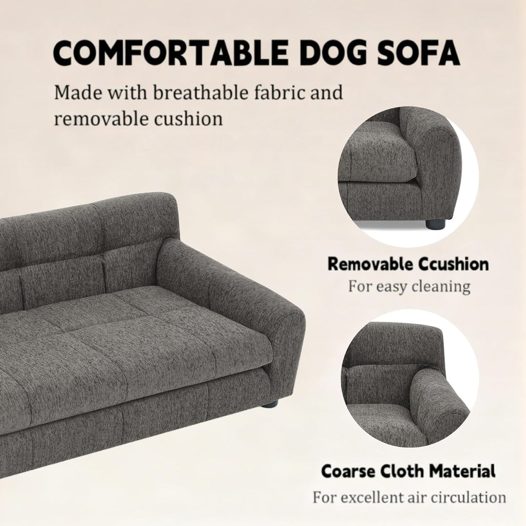 Dog Couch Bed, Memory Foam Sofa for Dogs with Backrest and Armrest, Durable Pet Sofa with Soft Cushion, Elevated
