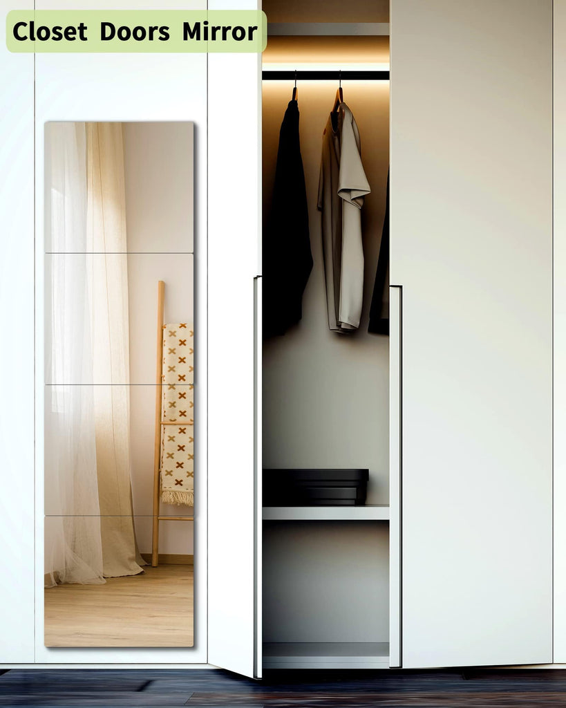 Unbreakable Full Length Wall Mirror, Mirrors, Over The Door Mirror, 2 Pcs 24"x14", Shatterproof Plexiglass Acrylic, Long