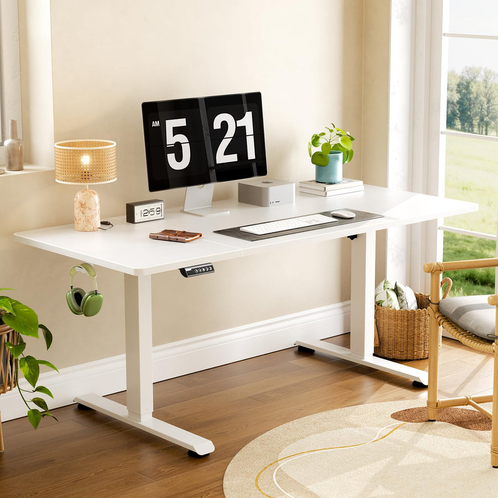 63"x28" Wider Large Standing Desk, Electric Height Adjustable, White
