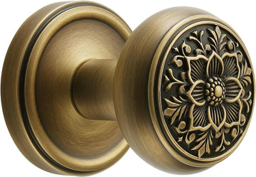 Solid Brass Privacy Door Knob, Antique Brass, 2-3/8" Backset