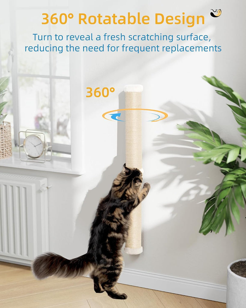 34" Cat Scratching Post, Sisal Wall Mounted Cat Scratcher for Cats