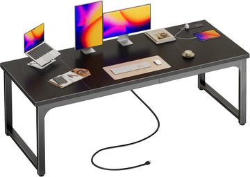 63 x 24 inch Desk with Power Outlets & USB-C, Deeper & Thicker Desktop, Robust Metal Tubes, Computer Desk, Heavy Duty
