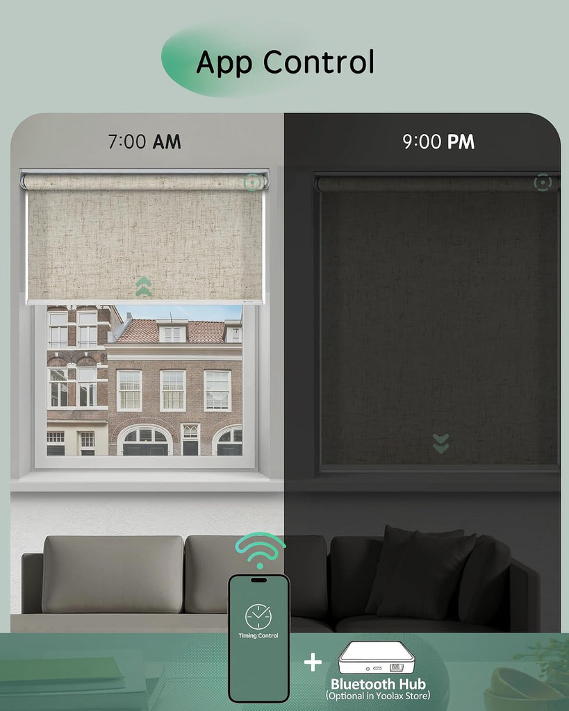 Motorized Blinds App Control, Linen Beige, | Automatic Roller Shades App Control Home Office, Electric Blinds for