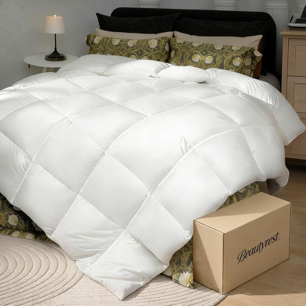 Goose Down Fiber Comforters Twin, All Season Luxury White Duvet Insert, 100% Cotton Fabric