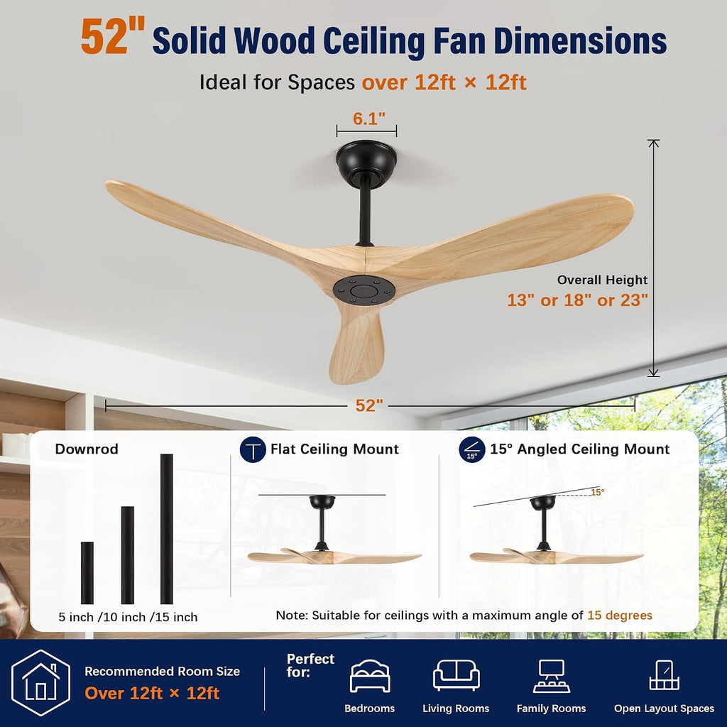 Inspired Maverick Style 52" wood ceiling fan, Matte Black