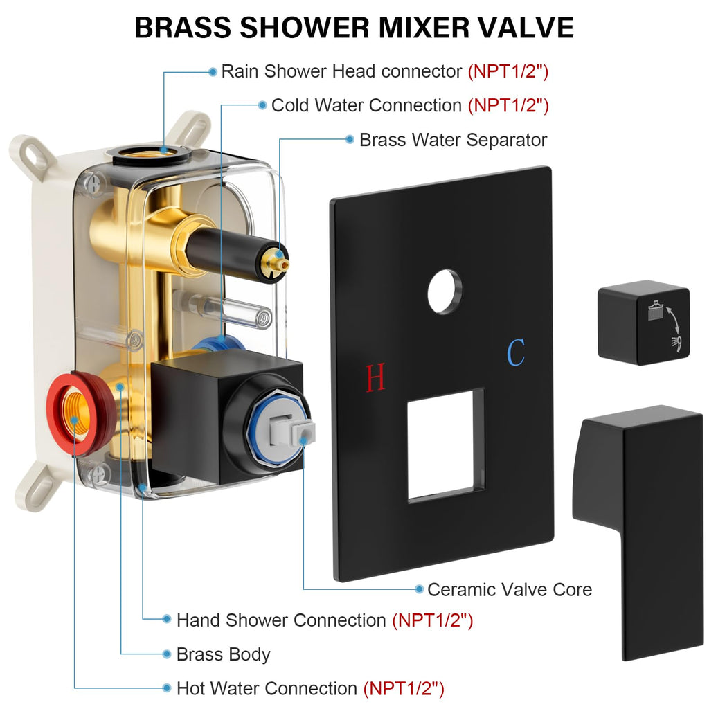 Shower Faucet Set with 8 Inch Matte Black Rain Shower Head