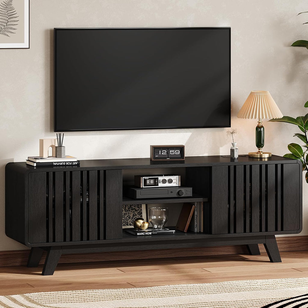 63-Inch TV Stand for TVs up to 75 Inch, Mid-Century Modern Television Stand with Power Outlet， Entertainment Center