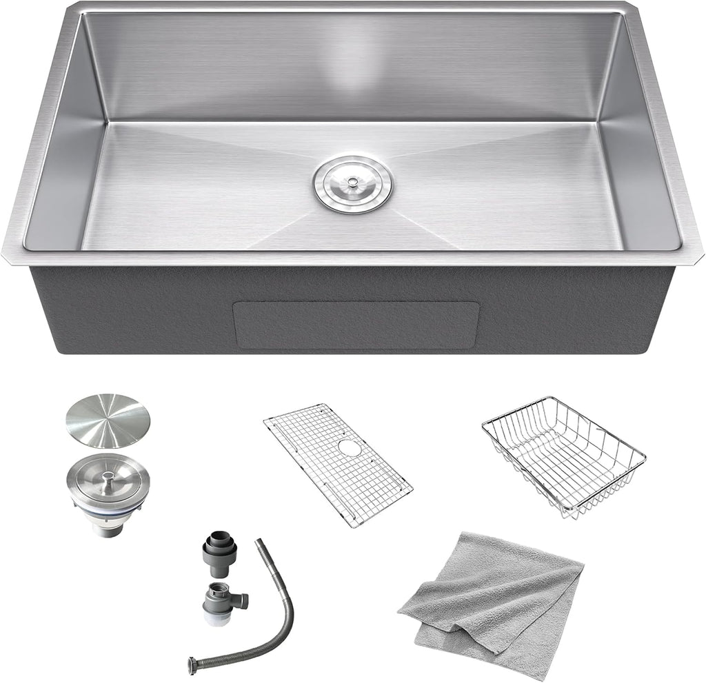 Kitchen Sink 32 Inch Undermount Stainless Steel, 16 Gauge 304 Workstation Sink,Deep Large Capacity Easy Clean Sink,32