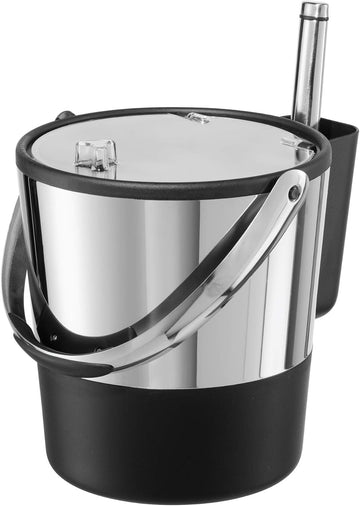 Insulated Ice Bucket, 4 Quart / 3.8 L, Stainless Steel, Black.