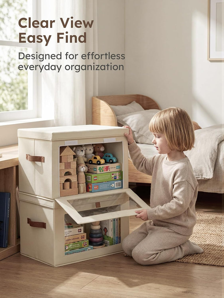 Large Closet Storage Organizer - Clothes Storage Bins with Handles & Window, Collapsible Decorative Boxes with Lids