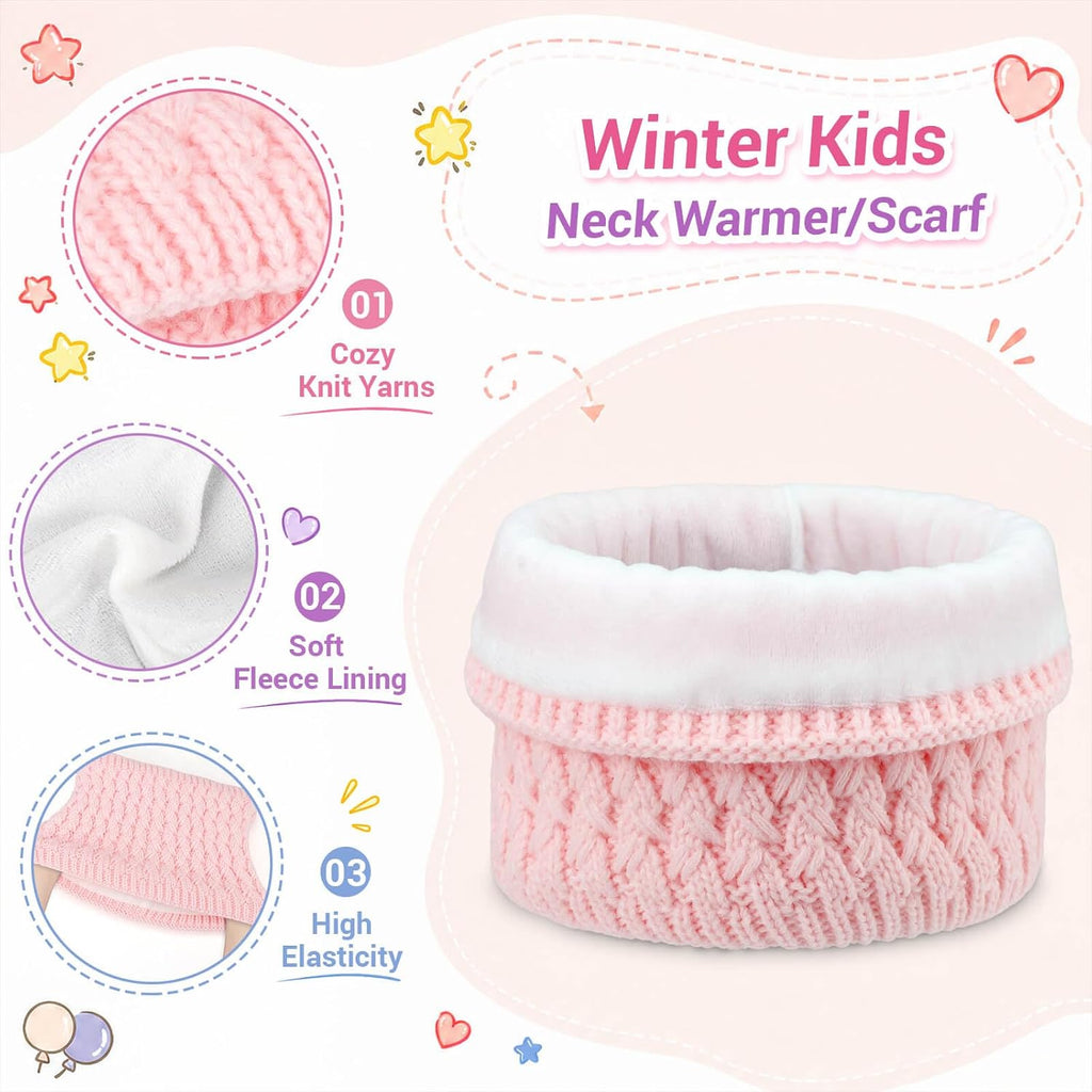 Kids Winter Hat Gloves Scarf Set, Unisex Children Beanie Hat with Pom